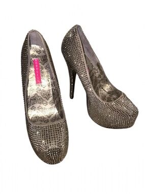 Bordello Rhinestone Platform Stilettos – Silver Sparkle – Size 6.5–7